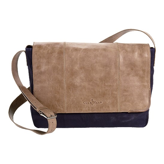 Cole Haan Merced Messenger Navy Canvas/Taupe Outlet Coupons