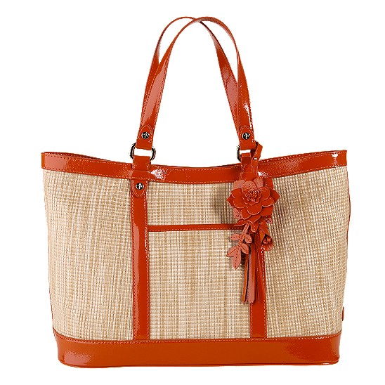 Cole Haan Jitney Straw Serena Small Tote Natural/Spicy Orange Patent Outlet Coupons