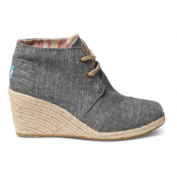 Toms Black Chambray Women Desert Wedges Outlet Coupons