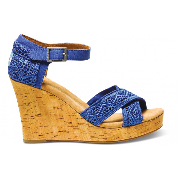 Toms Cobalt Crochet Women Strappy Wedges Outlet Coupons